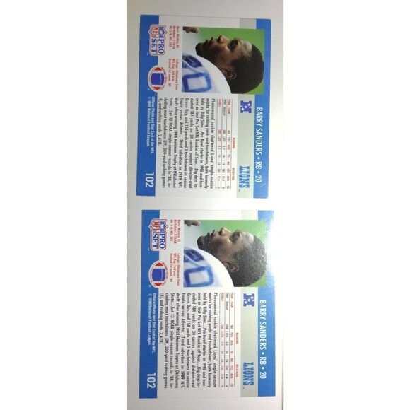 (2)1990 - NFL PRO SET - Barry Sanders - #102 - Picture 2 of 2